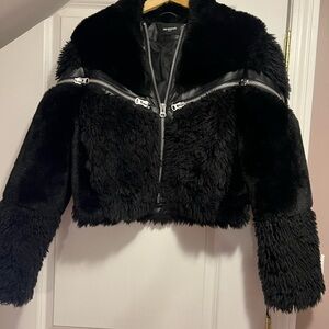 The Kooples Black Teddy Jacket with Zipper Detail